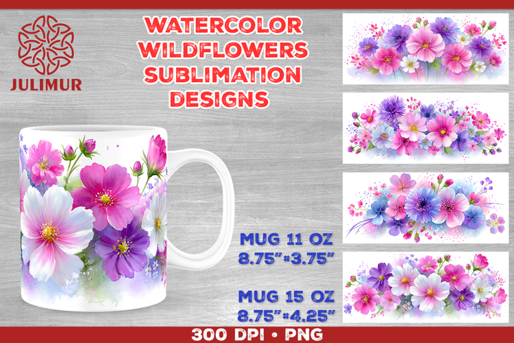 Watercolor Wildflowers Mug Wrap Sublimation Designs
