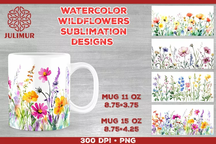 Watercolor Wildflowers Mug Sublimation Design