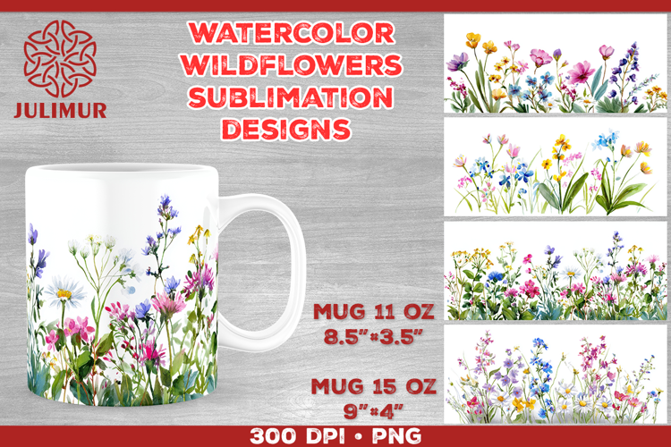 Watercolor Wildflowers Mug Sublimation Design