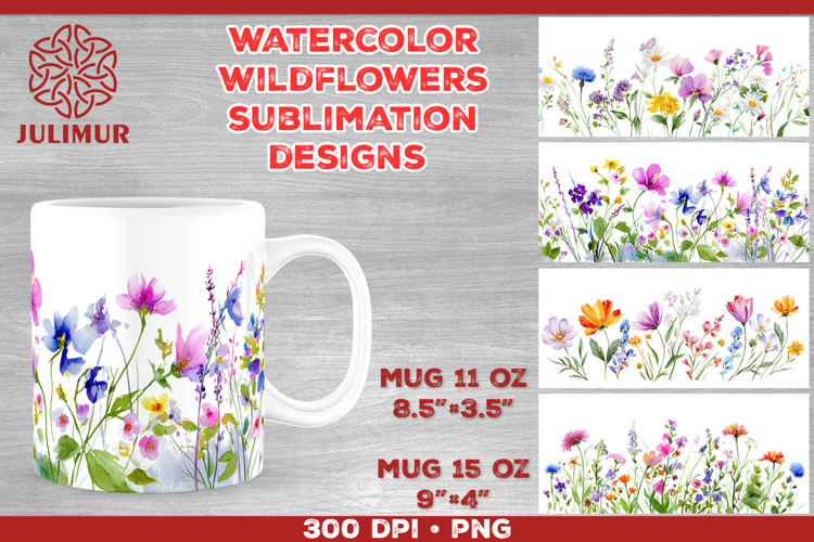 Watercolor Wildflowers Mug Sublimation Design