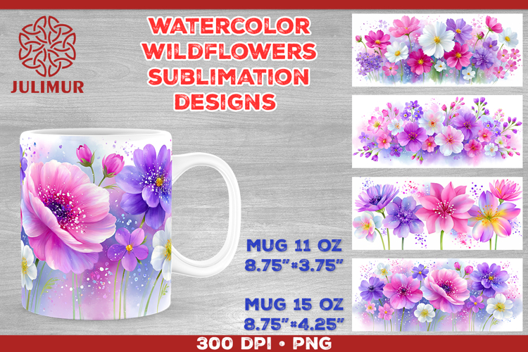 Watercolor Wildflowers Mug Wrap Sublimation Designs