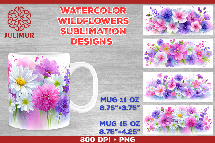 Watercolor Wildflowers Mug Wrap Sublimation Designs