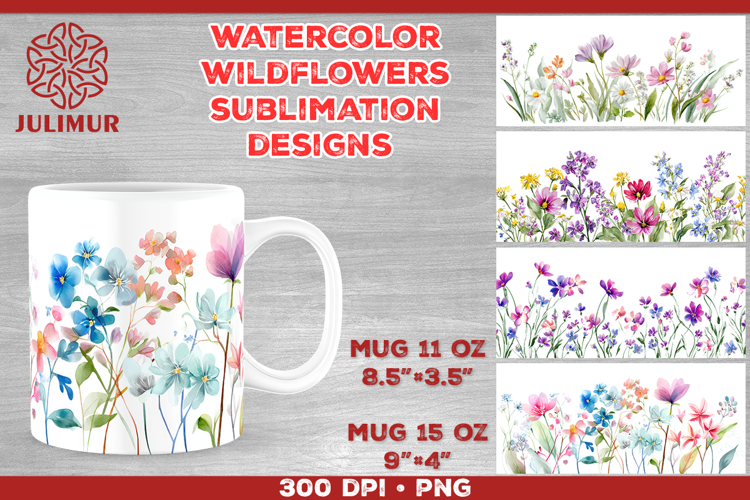 Watercolor Wildflowers Mug Sublimation Design