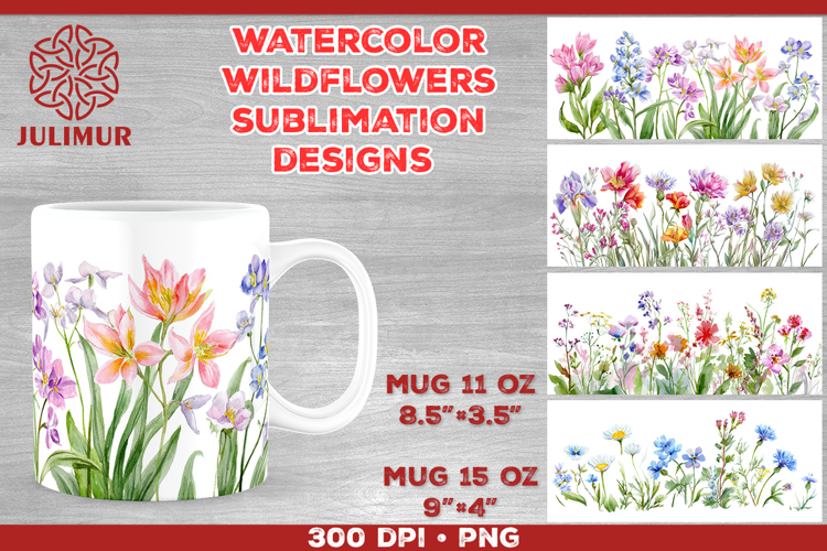Watercolor Wildflowers Mug Sublimation Design