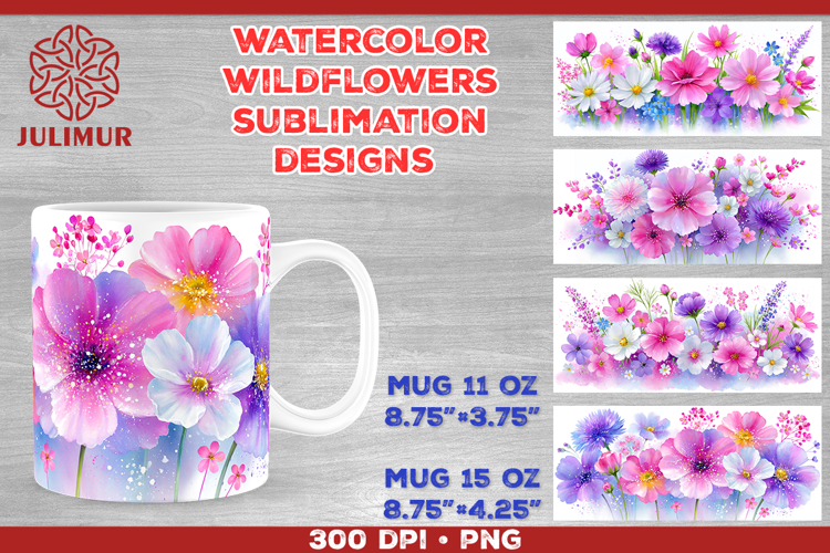 Watercolor Wildflowers Mug Wrap Sublimation Designs