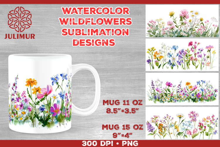 Watercolor Wildflowers Mug Sublimation Design