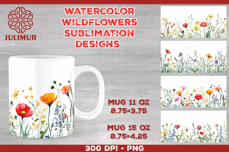 Watercolor Wildflowers Mug Sublimation Design