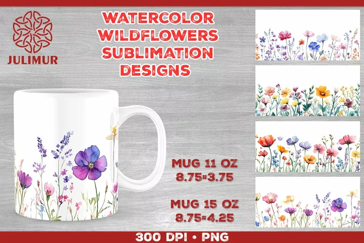 Watercolor Wildflowers Mug Sublimation Design