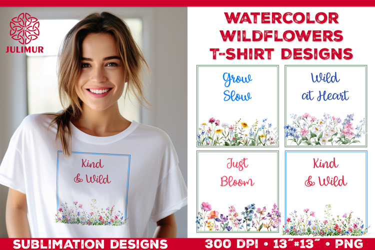Watercolor Wildflowers T Shirt Sublimation Designs
