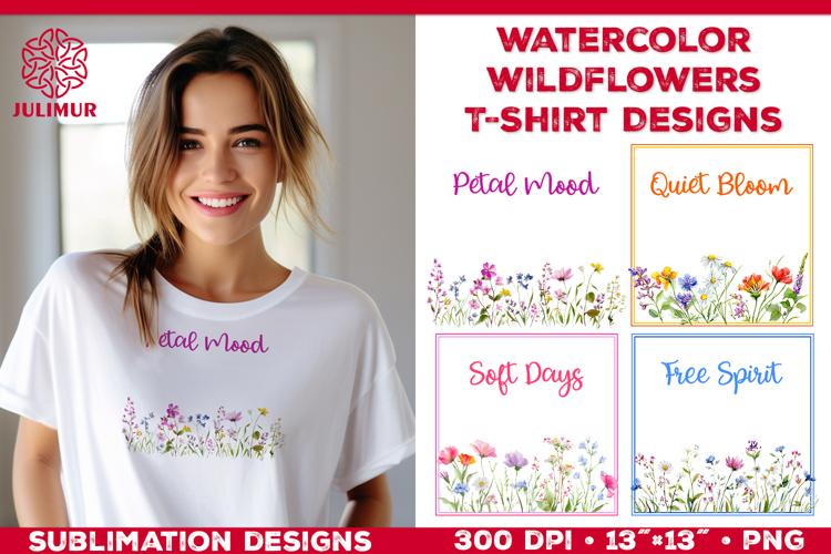 Watercolor Wildflowers T Shirt Sublimation Designs