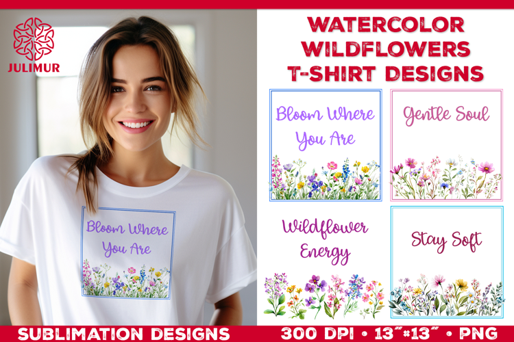 Watercolor Wildflowers T Shirt Sublimation Designs