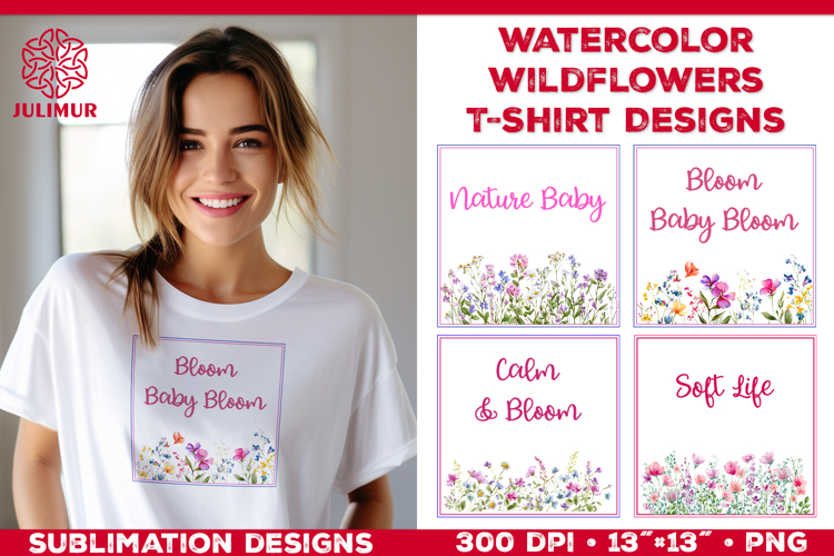 Watercolor Wildflowers T Shirt Sublimation Designs