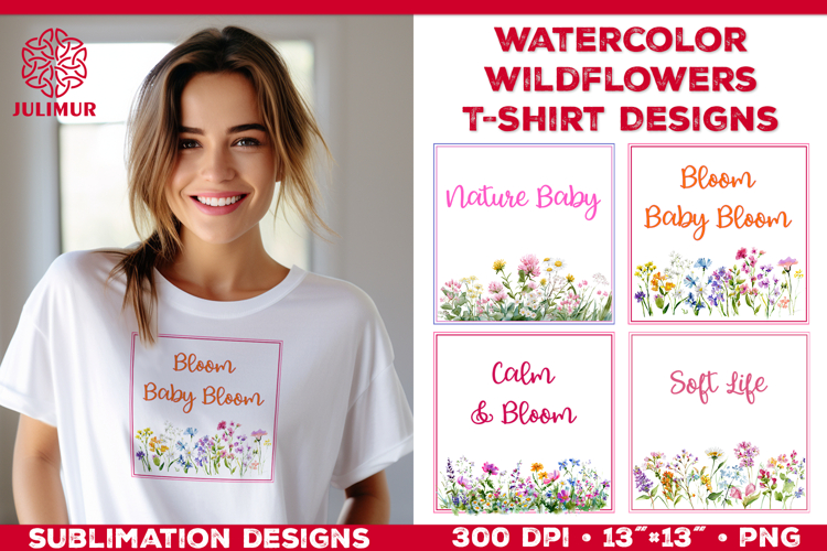 Watercolor Wildflowers T Shirt Sublimation Designs