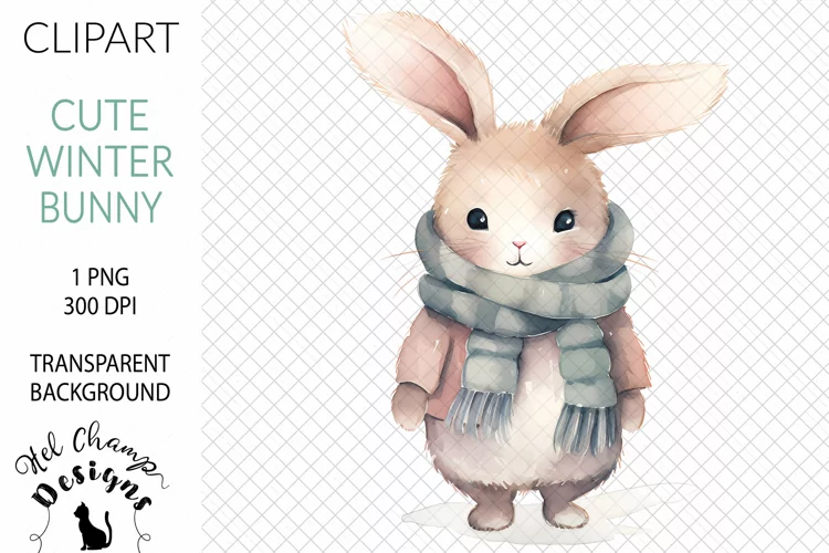 Watercolor Winter Bunny Green | Clipart | Sublimation