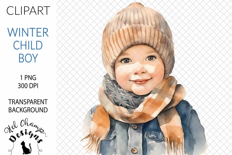Watercolor Winter Child Boy | Clipart | Sublimation