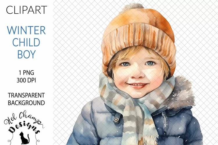 Watercolor Winter Child Boy | Clipart | Sublimation