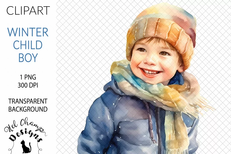 Watercolor Winter Child Boy | Clipart | Sublimation