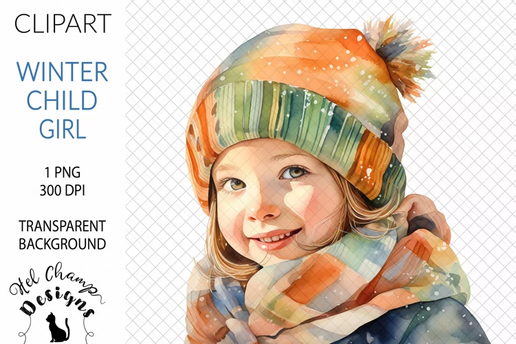 Watercolor Winter Child Girl | Clipart | Sublimation