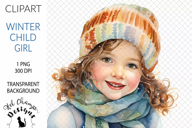 Watercolor Winter Child Girl | Clipart | Sublimation