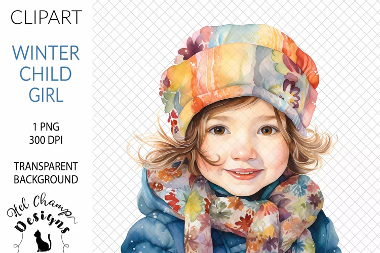 Watercolor Winter Child Girl | Clipart | Sublimation