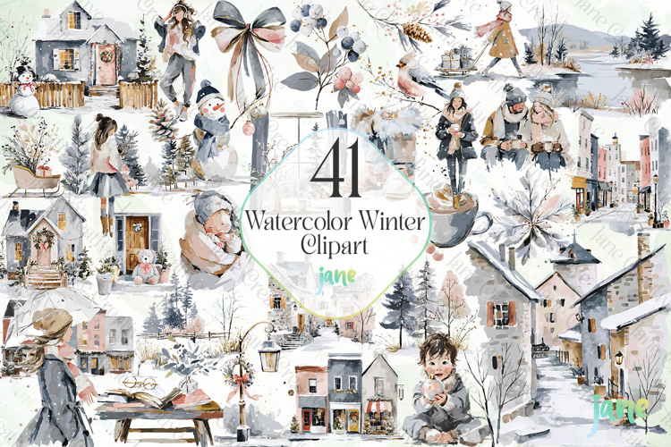 Watercolor Winter Clipart Bundle