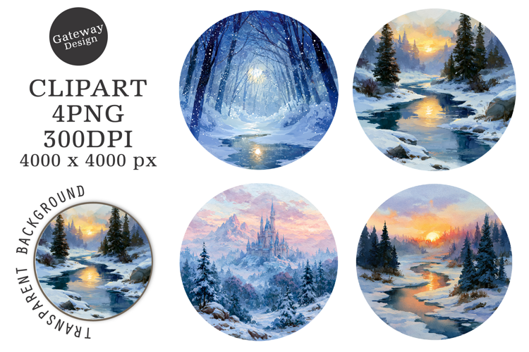 Watercolor Winter Coaster Clipart
