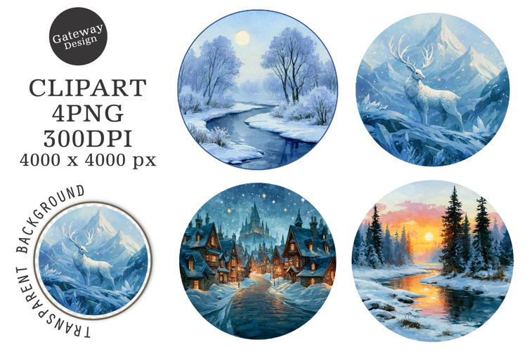 Watercolor Winter Coaster Clipart