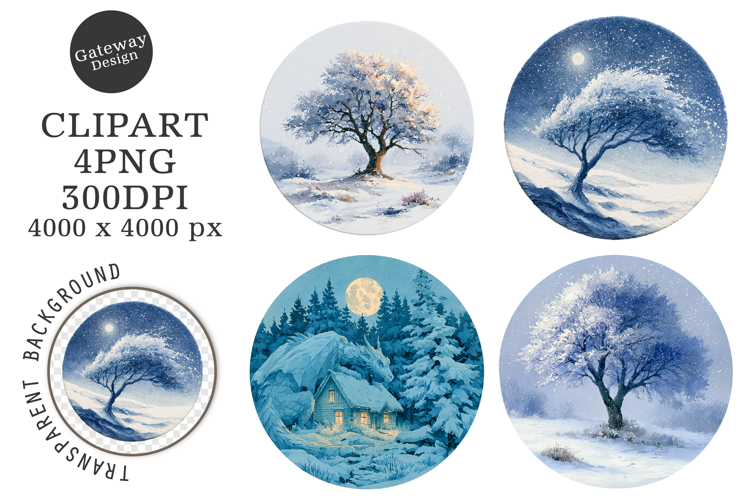 Watercolor Winter Coaster Clipart