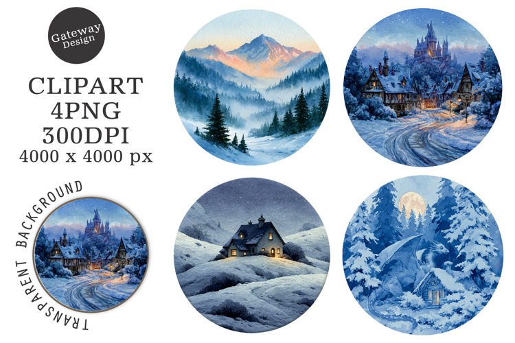 Watercolor Winter Coaster Clipart