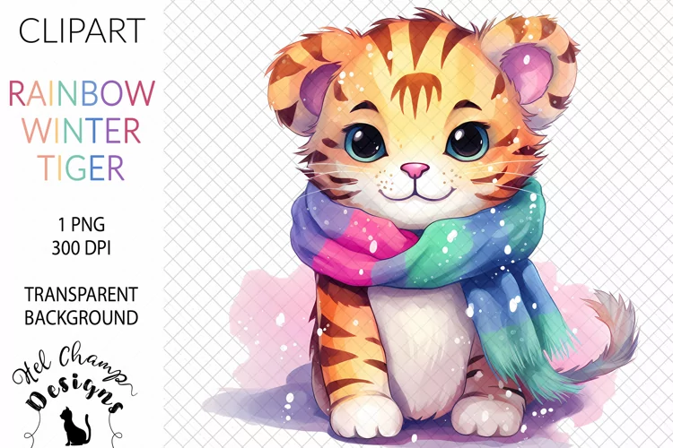 Watercolor Rainbow Tiger #3 | Clipart | Sublimation