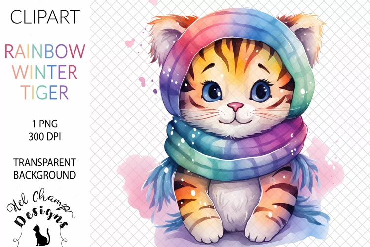Watercolor Rainbow Tiger #2 | Clipart | Sublimation