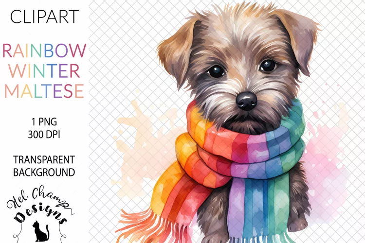 Watercolor Rainbow Maltese Dog #1 | Clipart | Sublimation