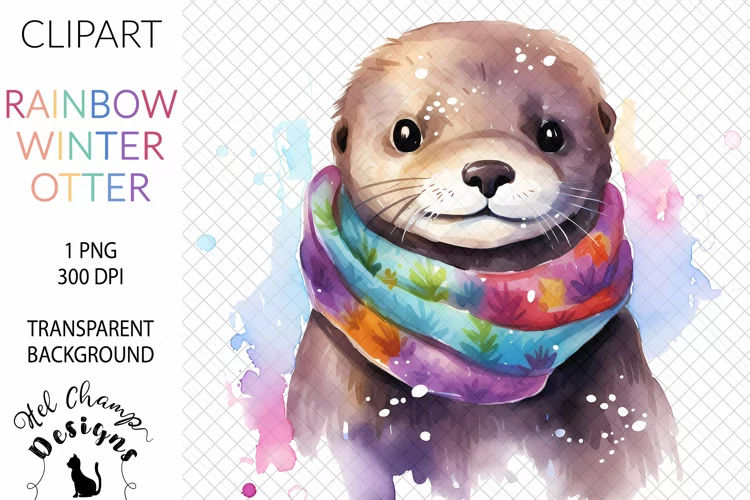 Watercolor Rainbow Otter #1 | Clipart | Sublimation