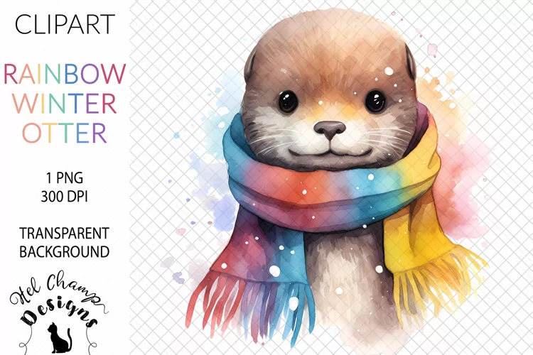 Watercolor Rainbow Otter #3 | Clipart | Sublimation
