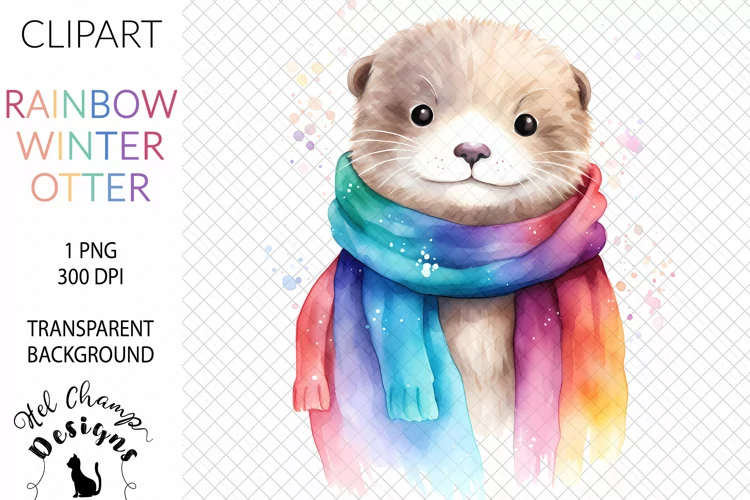 Watercolor Rainbow Otter #2 | Clipart | Sublimation
