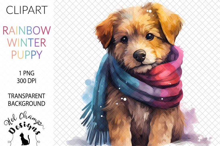 Watercolor Rainbow Puppy #1 | Clipart | Sublimation