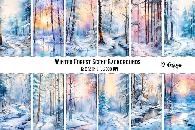 Watercolor Winter Forest Backgrounds