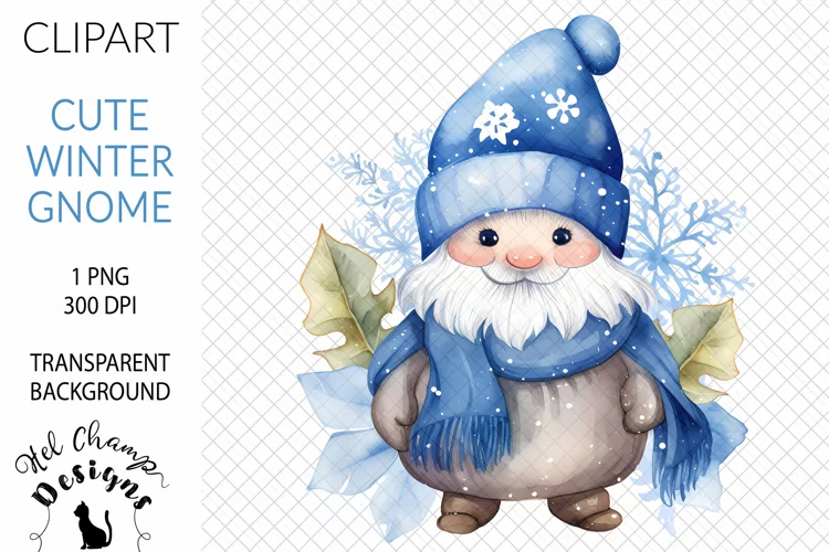 Watercolor Winter Gnome Blue #3 | Clipart | Sublimation