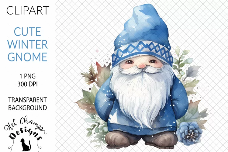 Watercolor Winter Gnome Blue #1 | Clipart | Sublimation