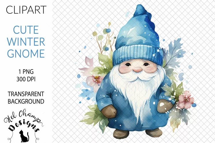 Watercolor Winter Gnome Blue #2 | Clipart | Sublimation