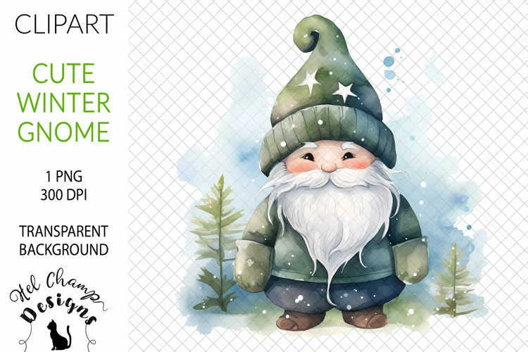 Watercolor Winter Gnome Green #1 | Clipart | Sublimation