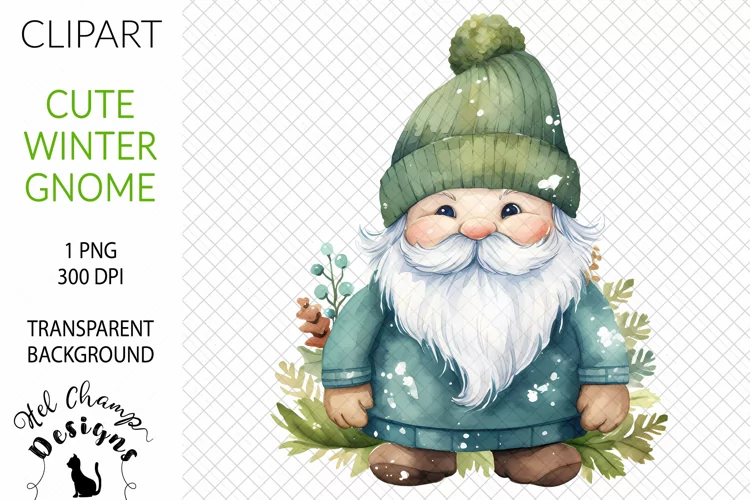 Watercolor Winter Gnome Green #2 | Clipart | Sublimation