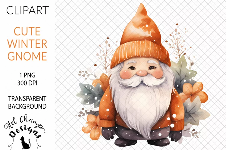Watercolor Winter Gnome Orange #1 | Clipart | Sublimation