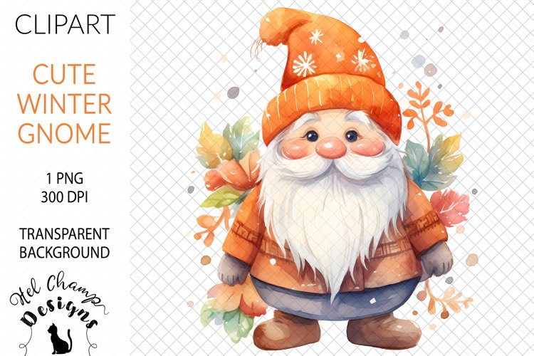 Watercolor Winter Gnome Orange #2 | Clipart | Sublimation