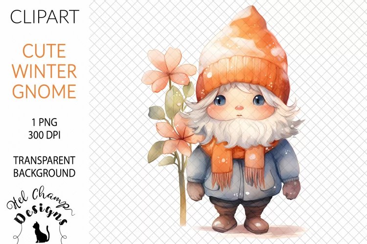 Watercolor Winter Gnome Orange #3 | Clipart | Sublimation