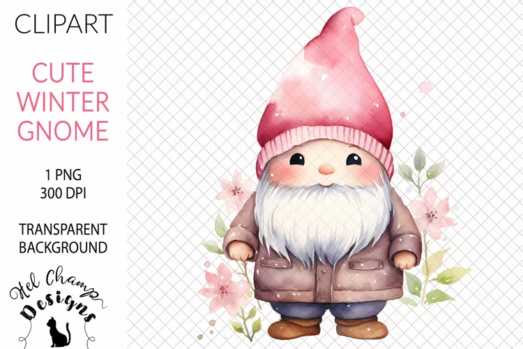 Watercolor Winter Gnome Pink #3 | Clipart | Sublimation