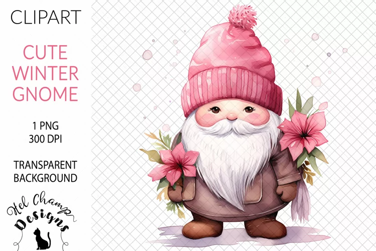 Watercolor Winter Gnome Pink #1 | Clipart | Sublimation