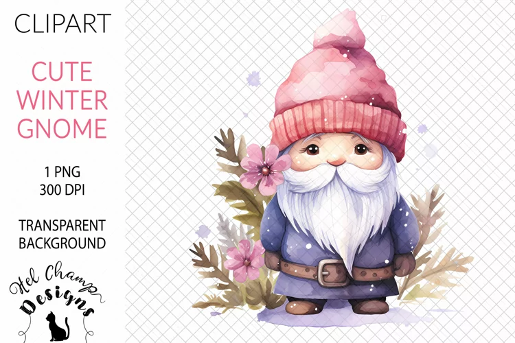Watercolor Winter Gnome Pink #2 | Clipart | Sublimation