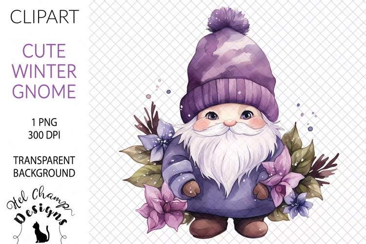 Watercolor Winter Gnome Purple #1 | Clipart | Sublimation