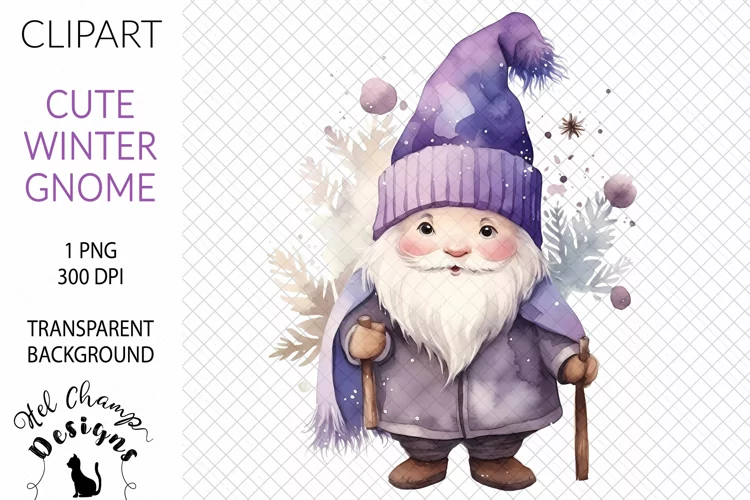 Watercolor Winter Gnome Purple #3 | Clipart | Sublimation